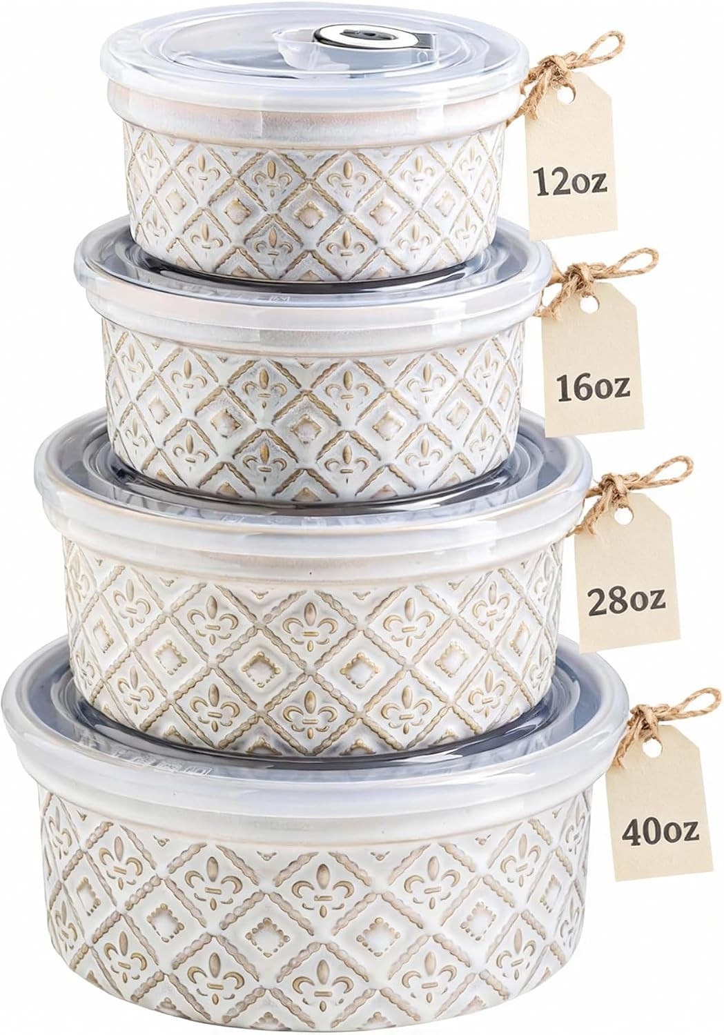 Airtight Food Storage Containers with Lids Mixing Bowls Set, Ceramic Serving