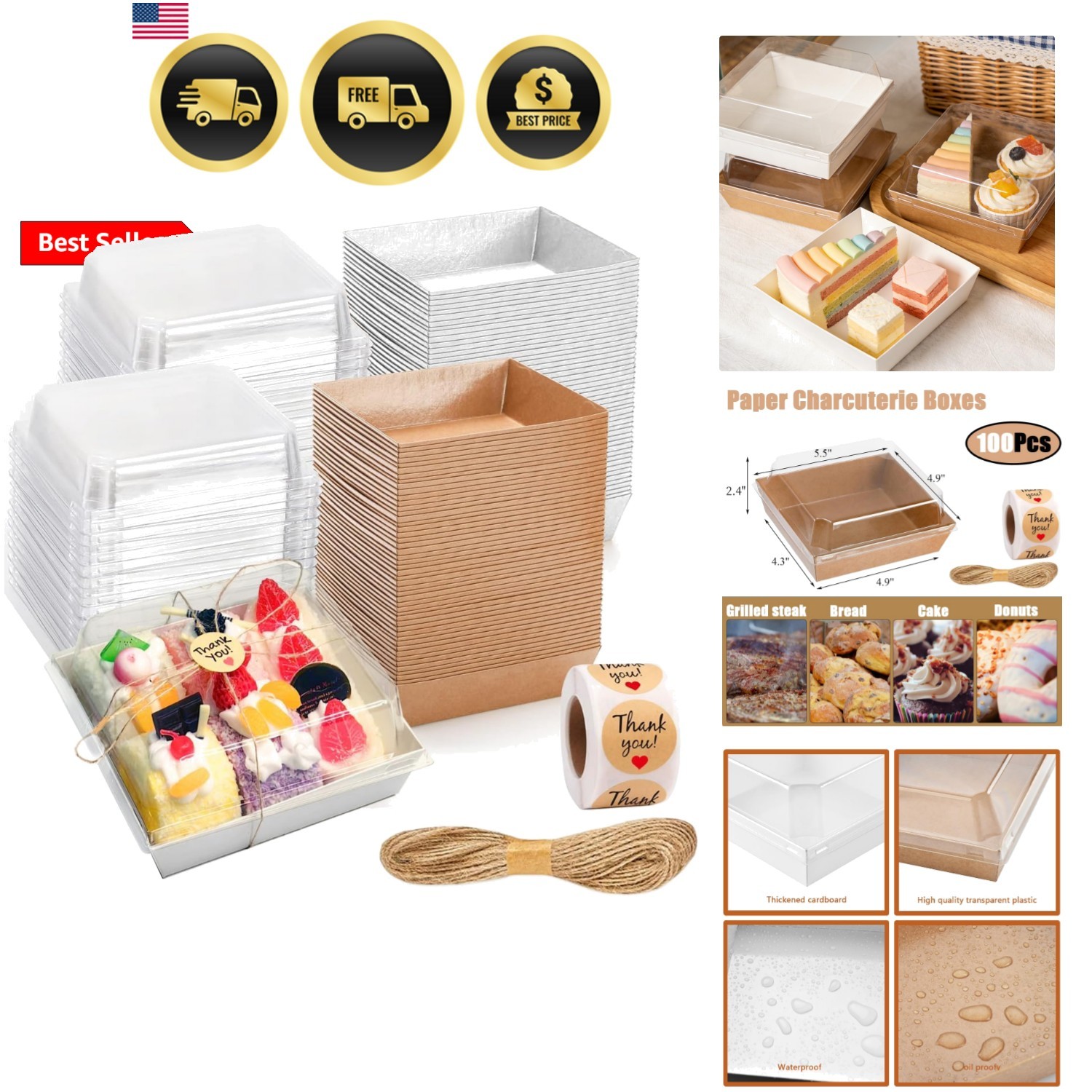 100 Pack Charcuterie Boxes with Clear Lids – Eco-Friendly, Portable, and Leak…