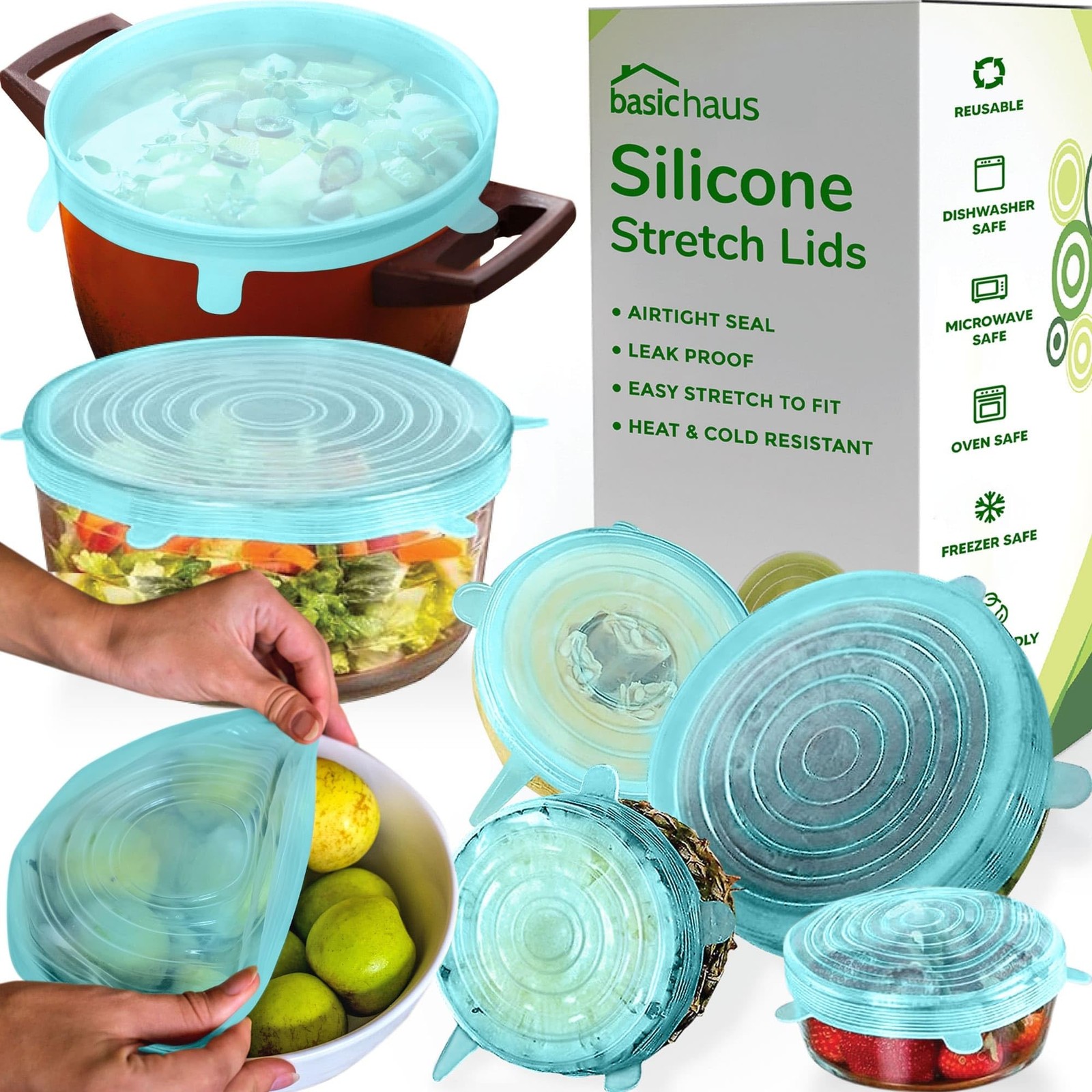 Reusable Silicone Stretch Lids for Food Storage in Fridge Elastic HeatResist…