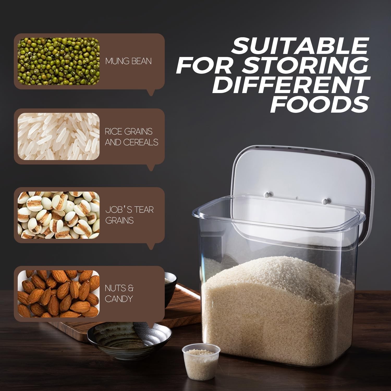 Rice Container – 25 Lbs/12KG/12L Rice Dispenser Storage with Measuring Cup Fo…