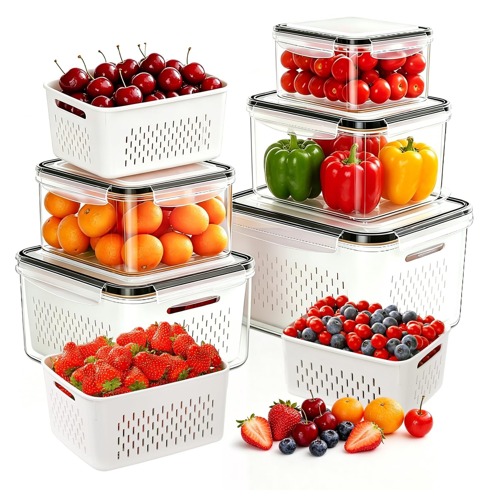 5 Pack Large Fruit Storage Containers for Fridge, Leakproof Produce Container…