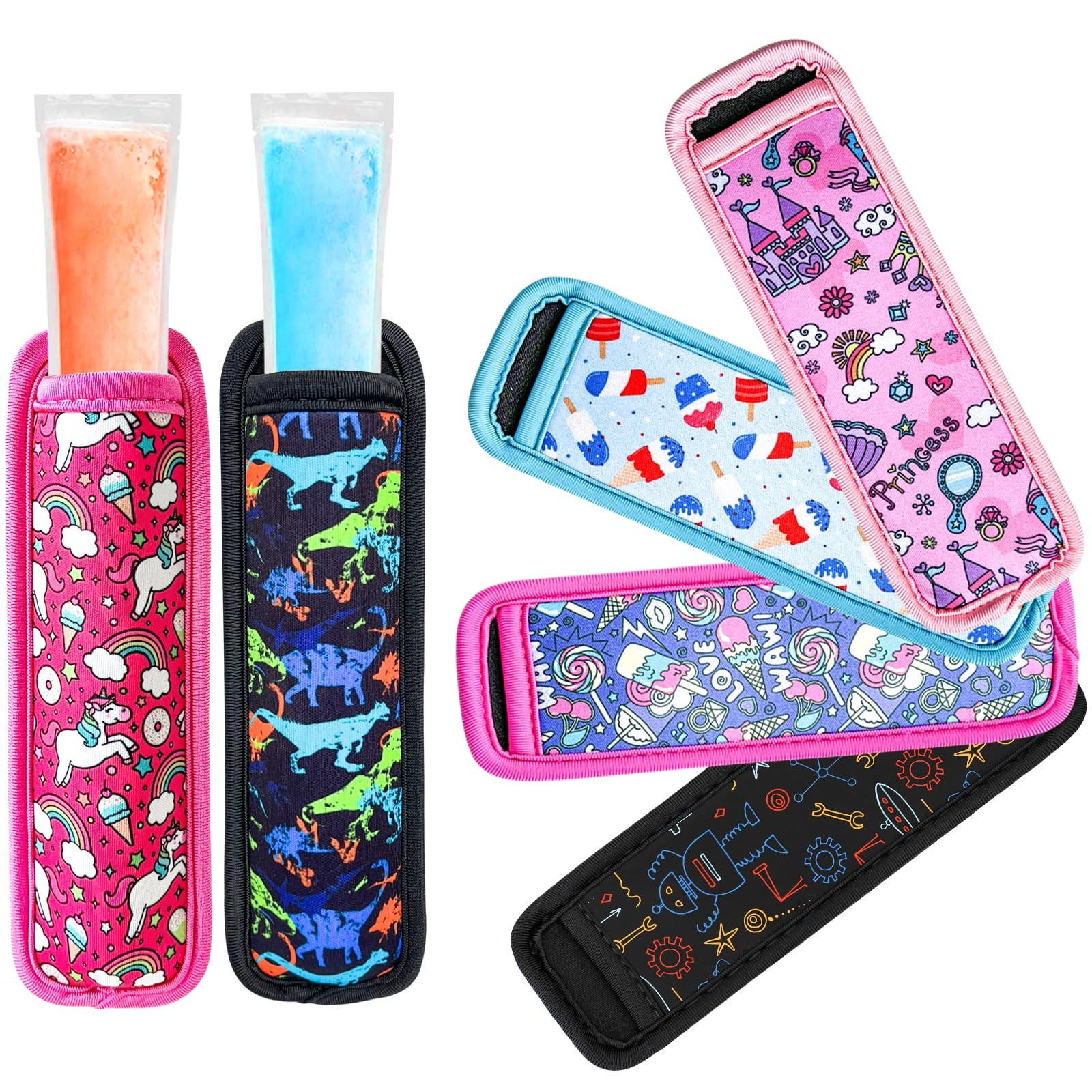 Amintiri Popsicle Holder for Kids 6 Pieces Anti-Freezing Neoprene Sleeves Cut…