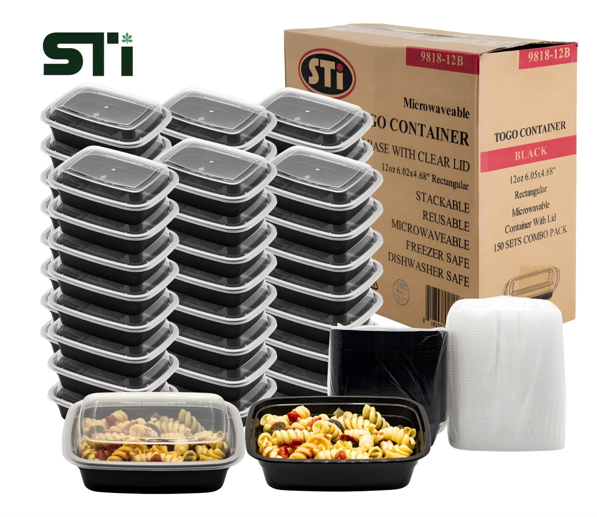 12oz Rectangular Microwaveable Togo Food Container BPA FREE 150 sets/cs 9818-12B