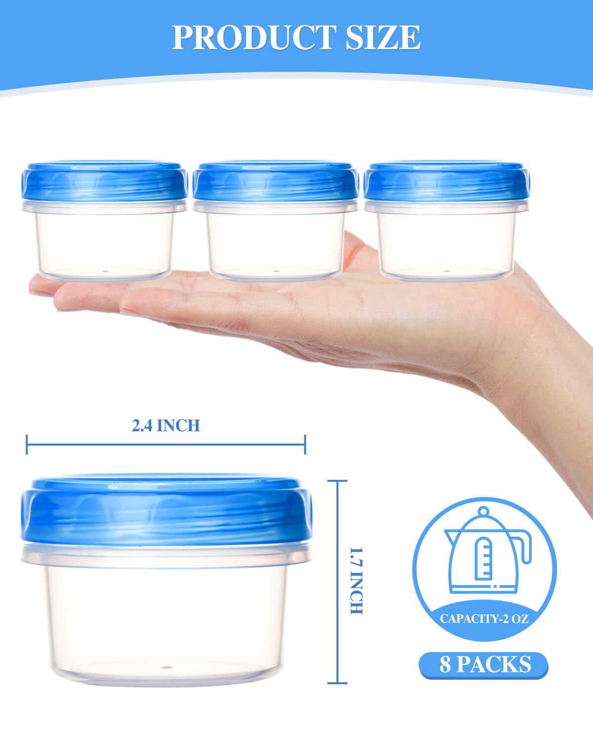 8 Pack 2oz Salad Dressing Containers with Lids Dipping Sauce Cups for Snacks
