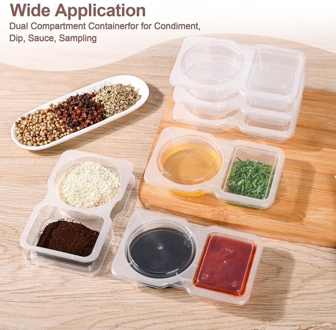 20 Pcs Double Compartment Condiment Container With Lids – Reusable Snack Pack