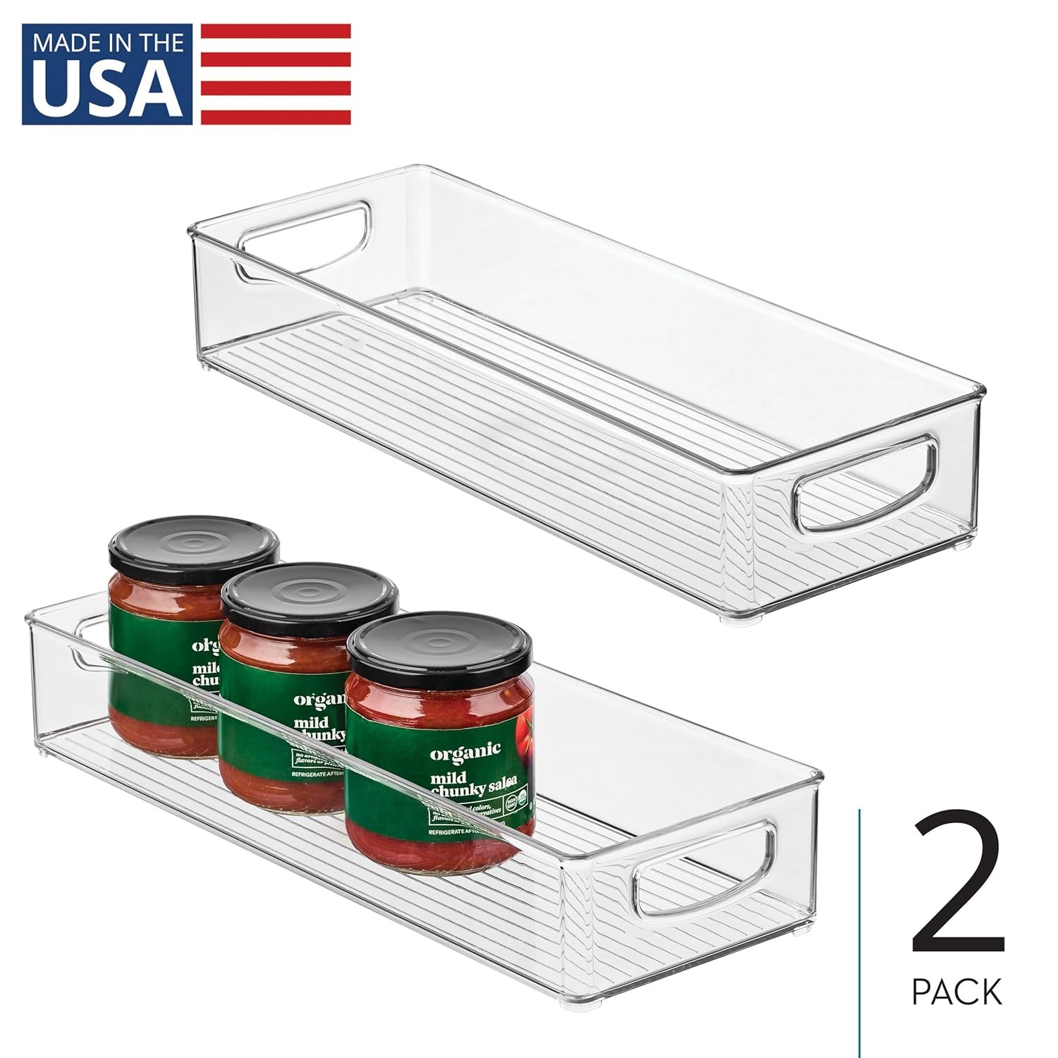 Clear Extra Long Stackable Slim Kitchen Storage Bins 16x6x3 2 Pack