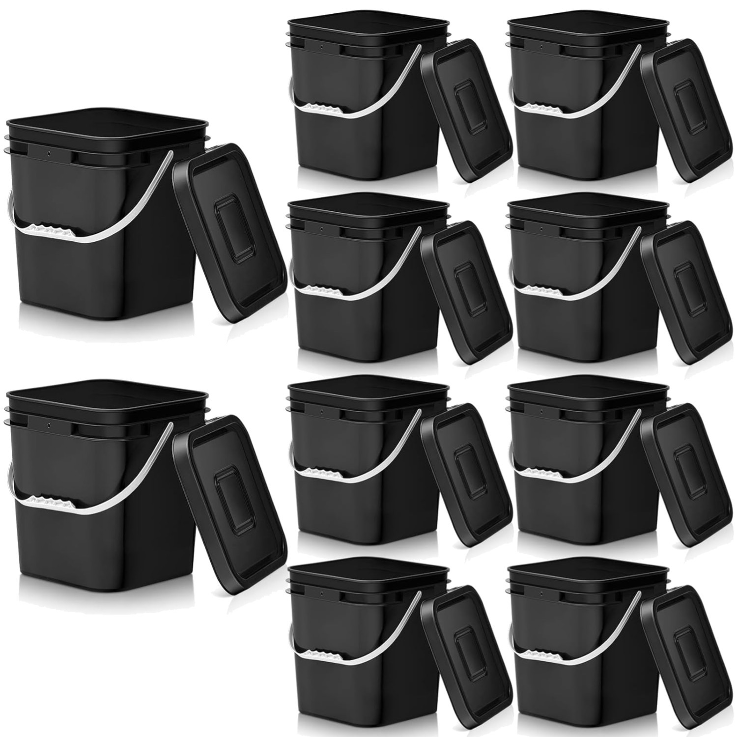 10 Pcs 3.5 Gallon Square Food Grade Bucket with Lid Plastic Pail with Handle …