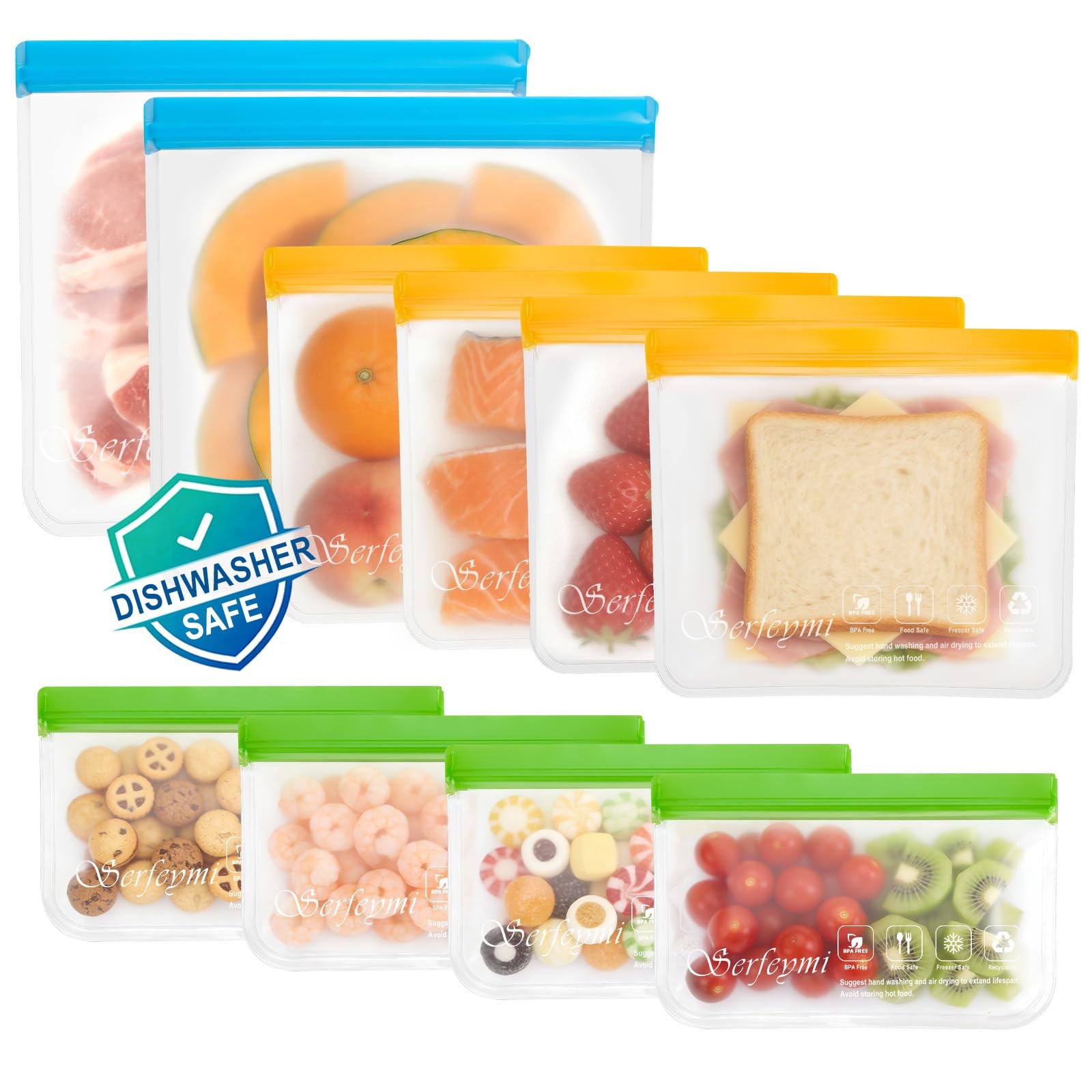10 Pack Reusable Gallon Freezer Bags Dishwasher Safe, Extra Thick Reusable Pl…