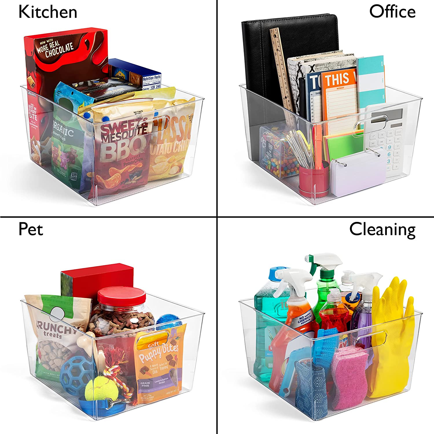 Clear Plastic Storage Bins – XL 8 Pack Perfect Kitchen or Pantry Organization Fr
