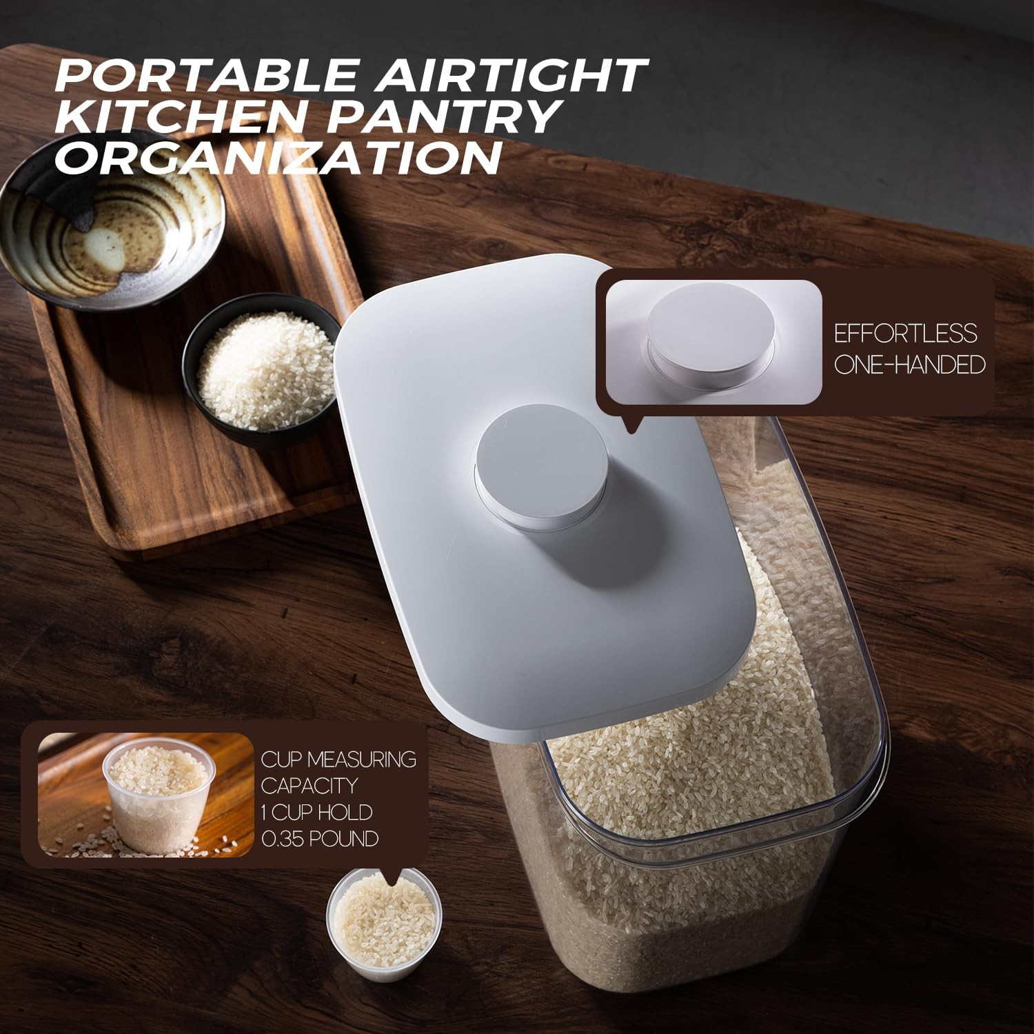 Rice Container – 25 Lbs/12KG/12L Rice Dispenser Storage with Measuring Cup Fo…
