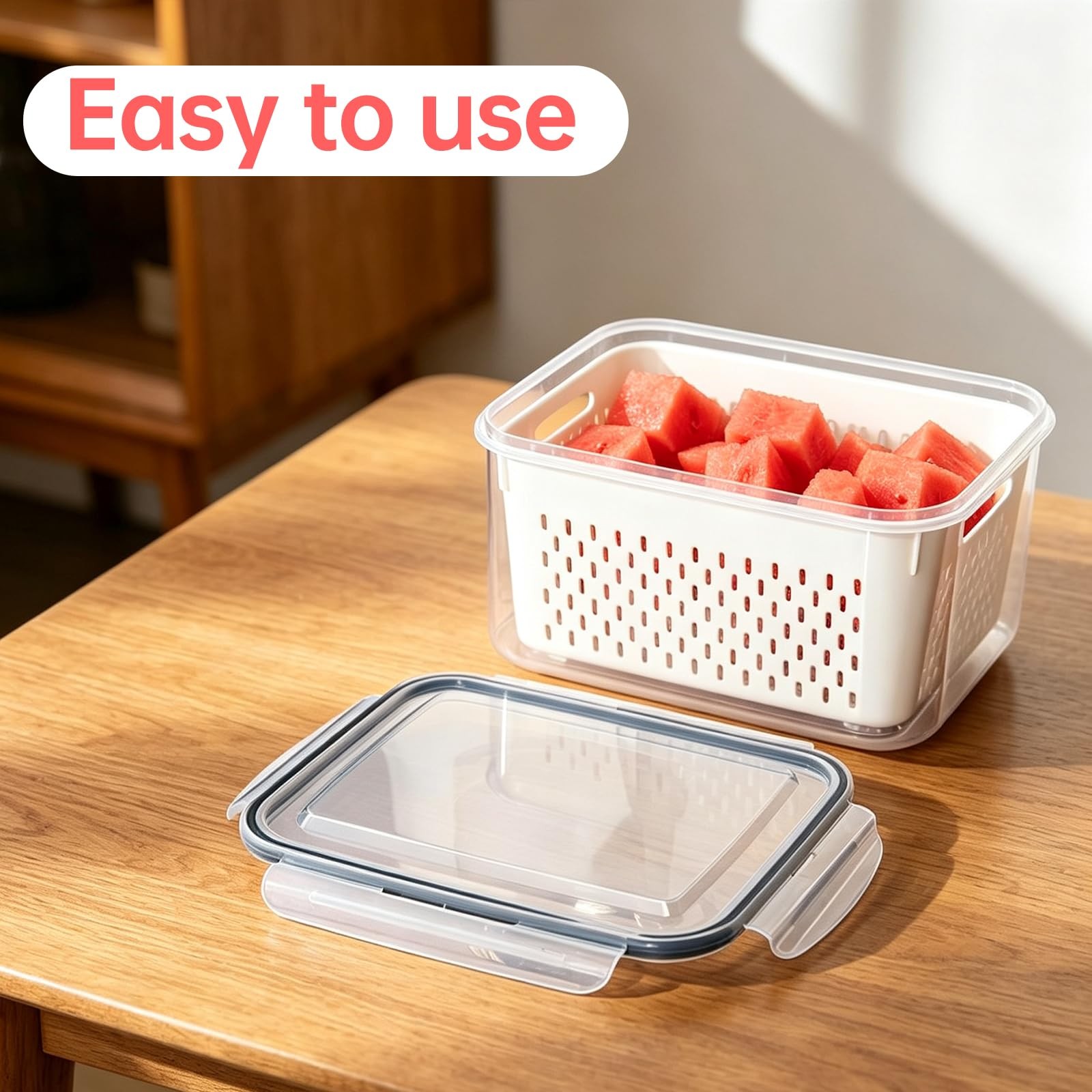 Watermelon Container with Strainer, Fruit Strainer Container with Lid 5 PCS