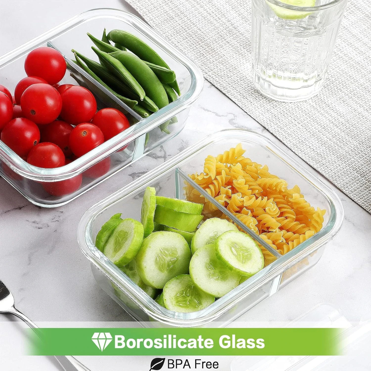 10 Pack 24Oz Glass Meal Prep Containers 2 Compartment, Food Storage Containers w