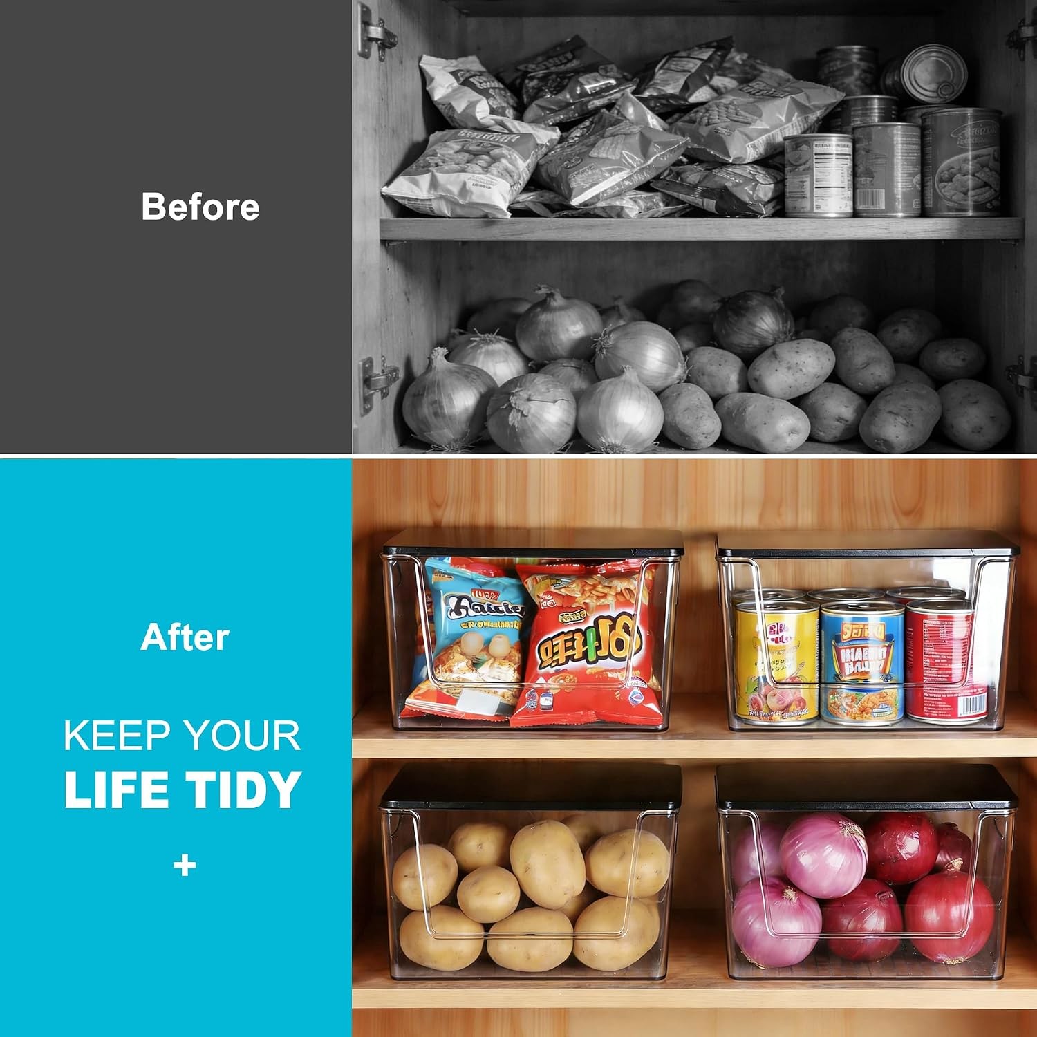 Pantry Organizers Storage 2 Pack Large Clear Storage Bins W/ Bamboo Lids Onion