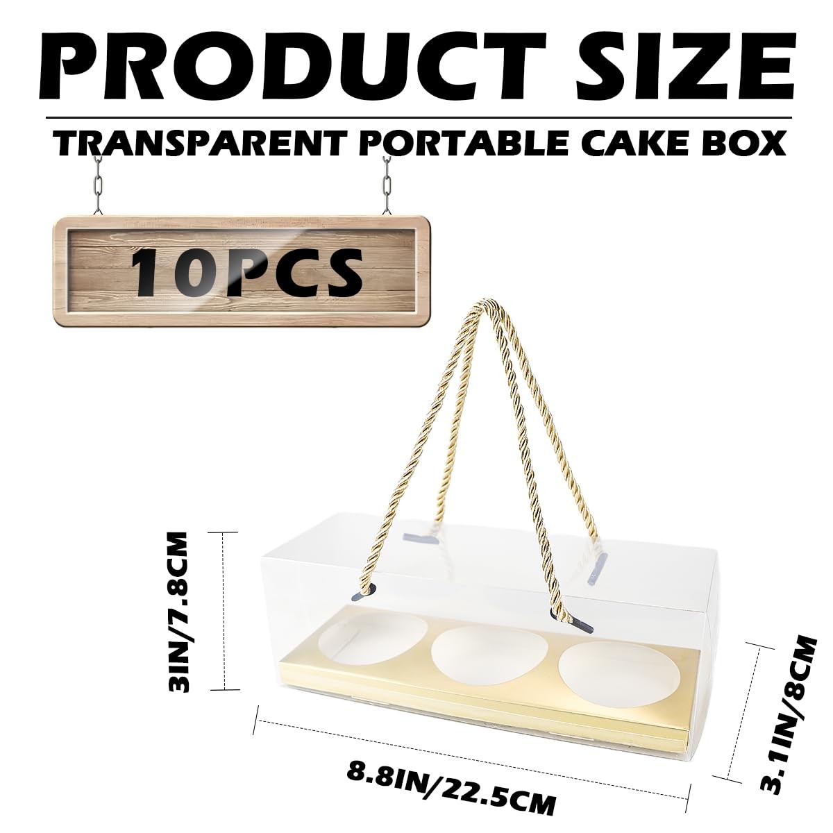 10Pcs Clear Cupcake Boxes Portable Cupcake Container with Rope Handles and In…