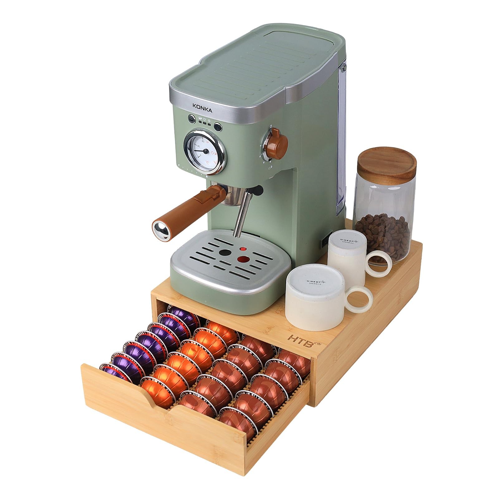 HTB K Cup Coffee Pod Holder, Drawer Type K 12.8x 10.7x 3.5 inches, Beige