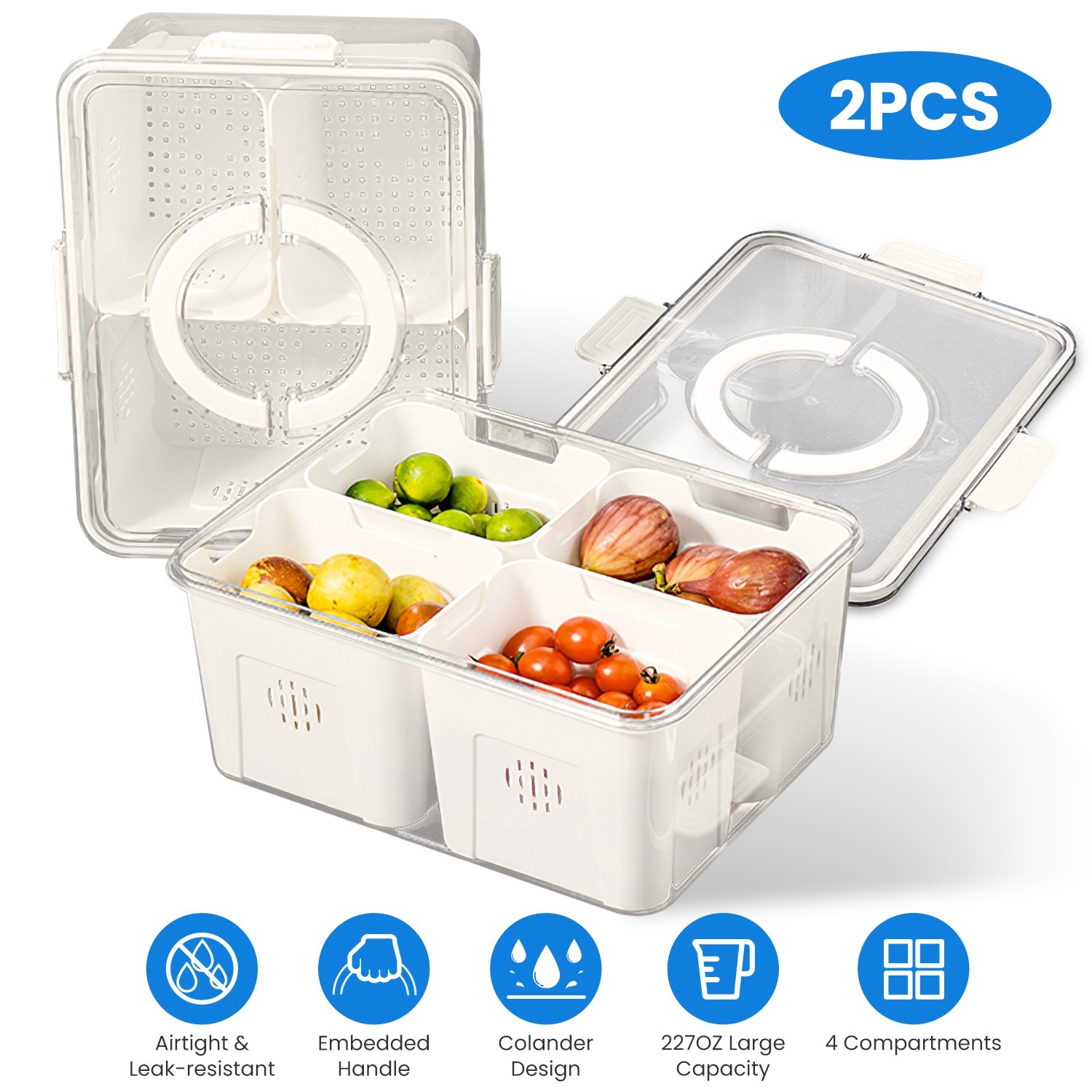 2pack Vegetable Fruit Storage Baskets Meat Food Containers Removable Colander