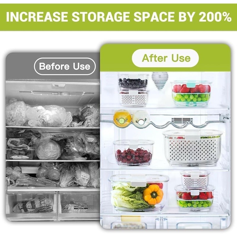 Fresh Keeper Vegetable Fruit Storage Container W/ Vent Adjustable Separator New