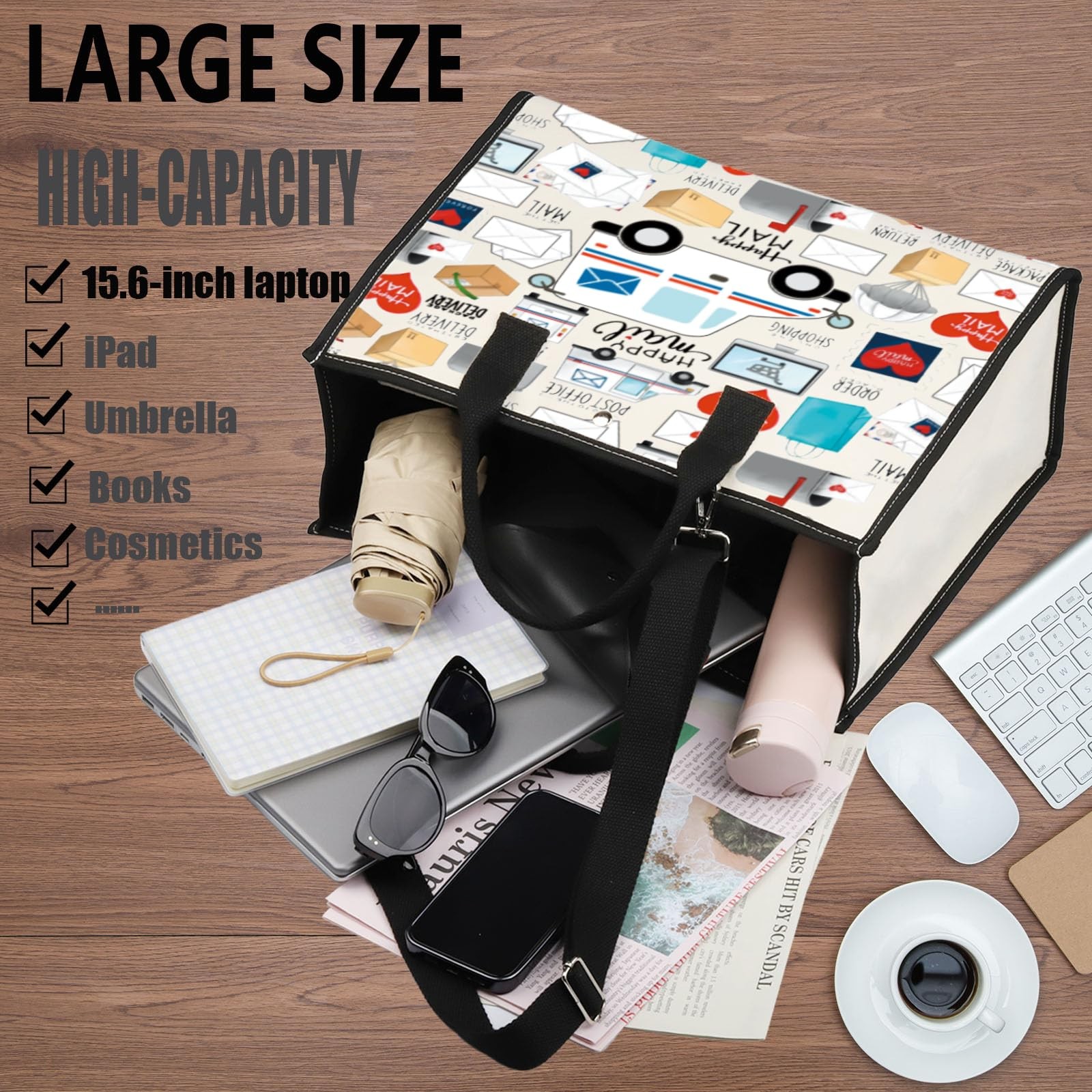 Wzmpa Mail Carrier Tote Bag Postal Worker Gift Deliveryman Reusable Grocery Bag