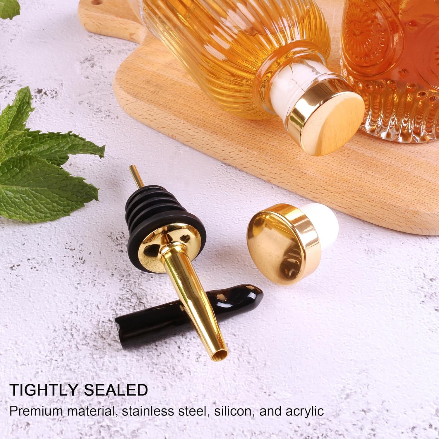 Glass Syrup Dispenser Set – 4x7Oz Bottles with Metal Pour Spouts and Stoppers