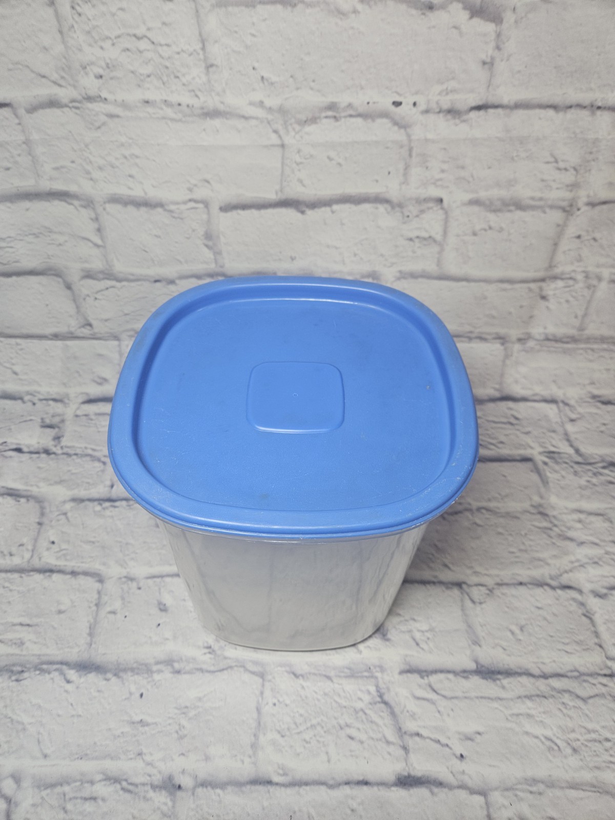 Vintage Rubbermaid Servin’ Saver Canister #7 – Holds 21 cups – Sheer w/ Blue Lid