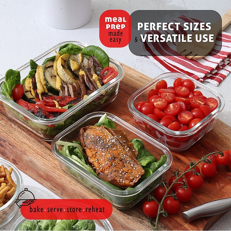 Airtight Stackable Glass Storage Containers Set Meal Prep Tupperware Leakproof