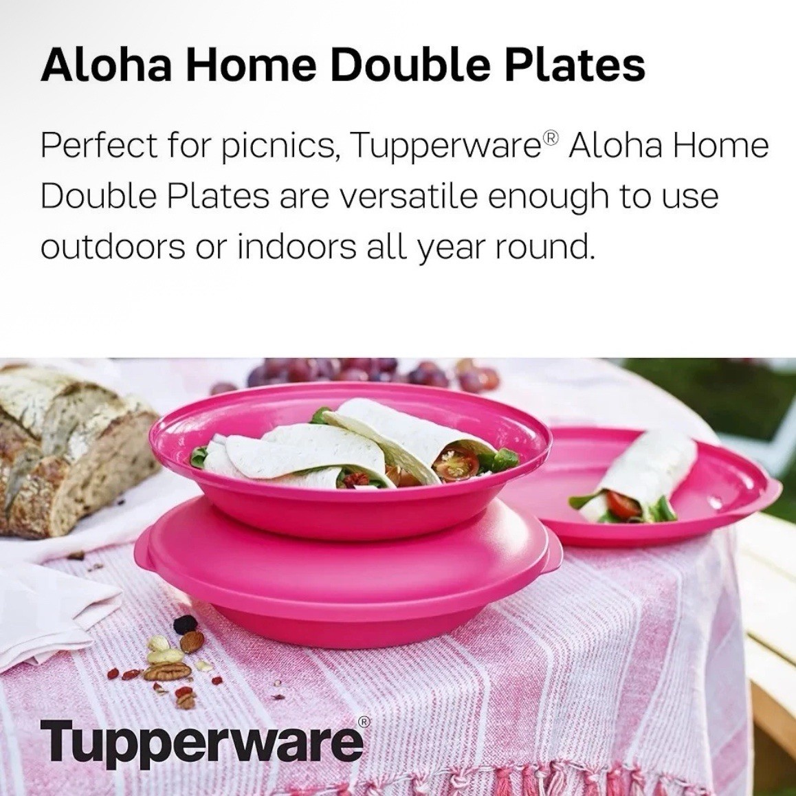 Tupperware Aloha Double Plate Set Of 2 Pink 27cm New Camping Picnic BBQ