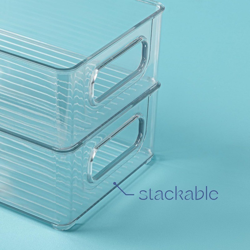 Clear Organizer Storage Bin Containers Plastic For Pantry Food & Kitchen Fridge
