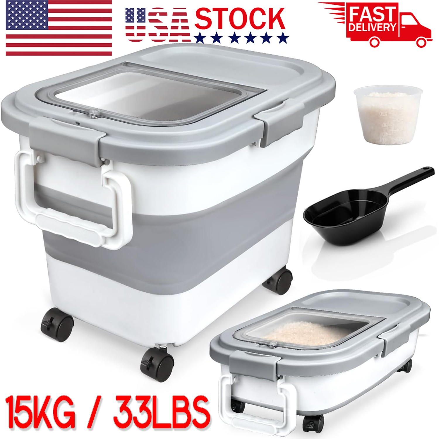 Airtight Pet Food Container | Dog & Cat Food Storage Bin | Treat Box with Scoop