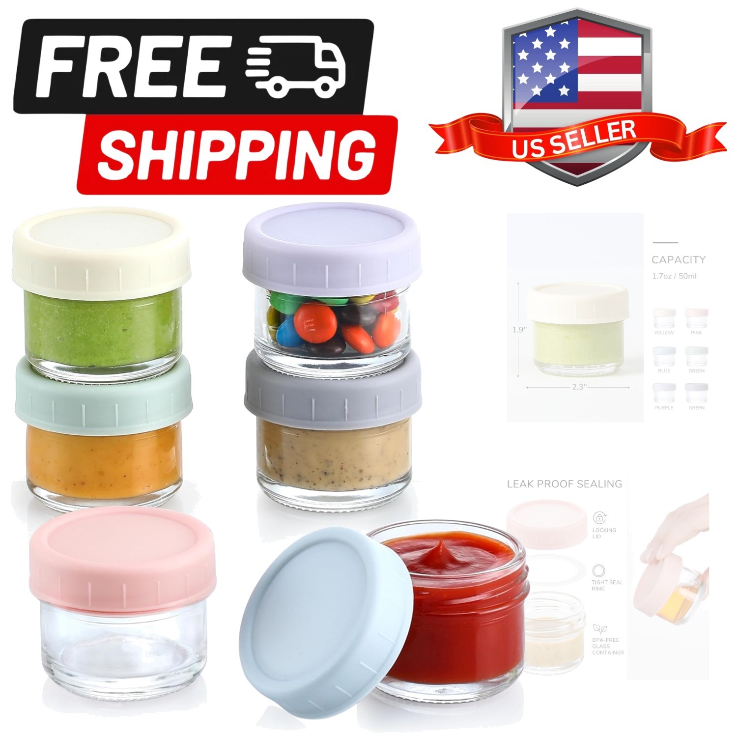 6 Pack] Salad Dressing Container To Go, 1.7 oz Glass Small Condiment Containe…