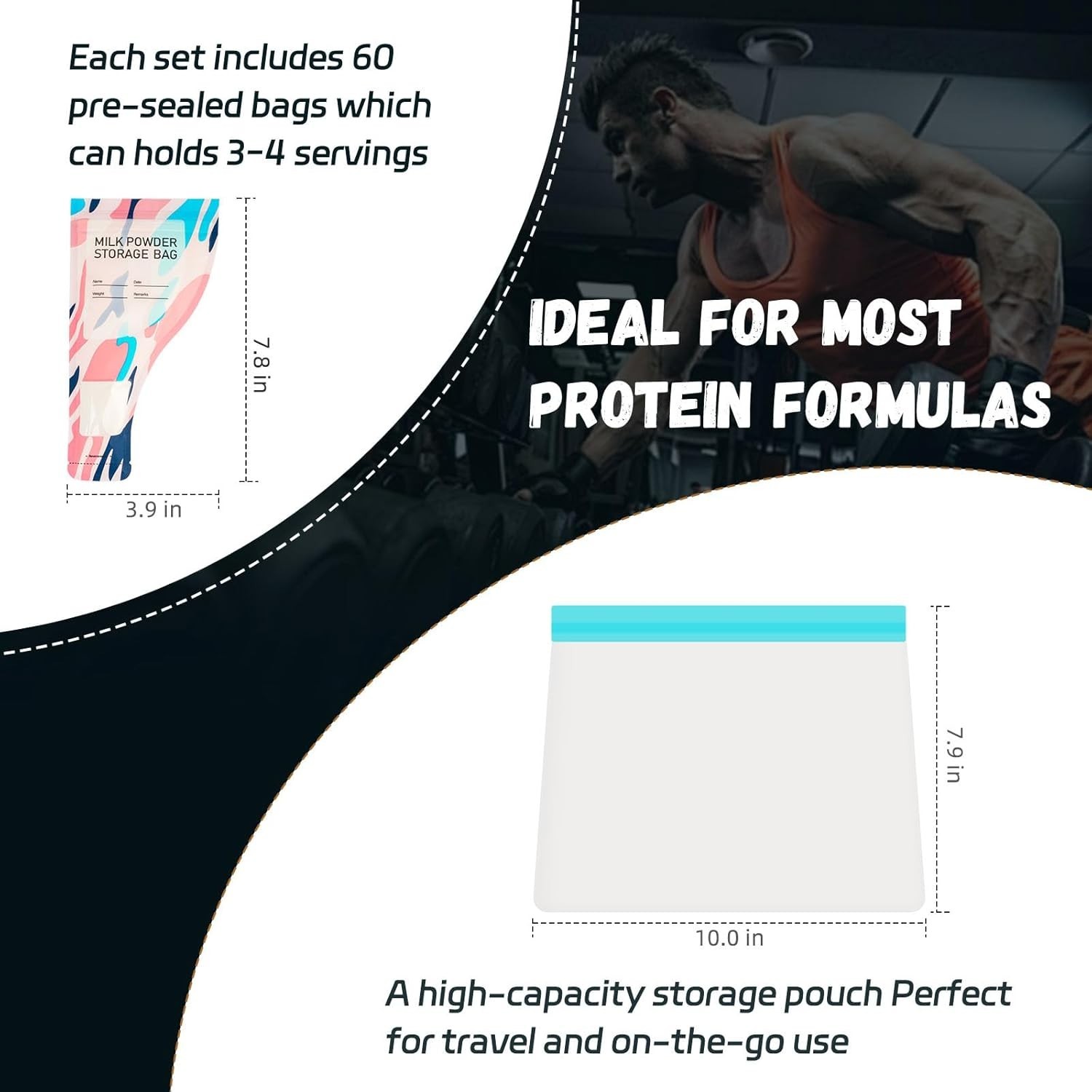 Disposable Protein Powder Travel Containers – 60Pcs Single-Use Protein Powder Ba
