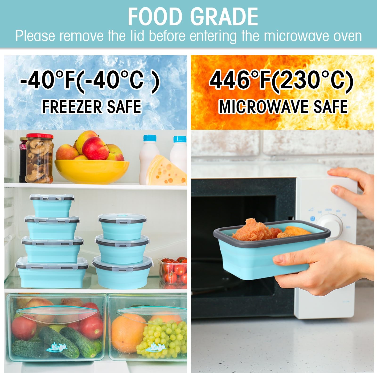 16 Pack Collapsible Food Storage Containers With Lid Foldable 8 Pcs Rectangle St
