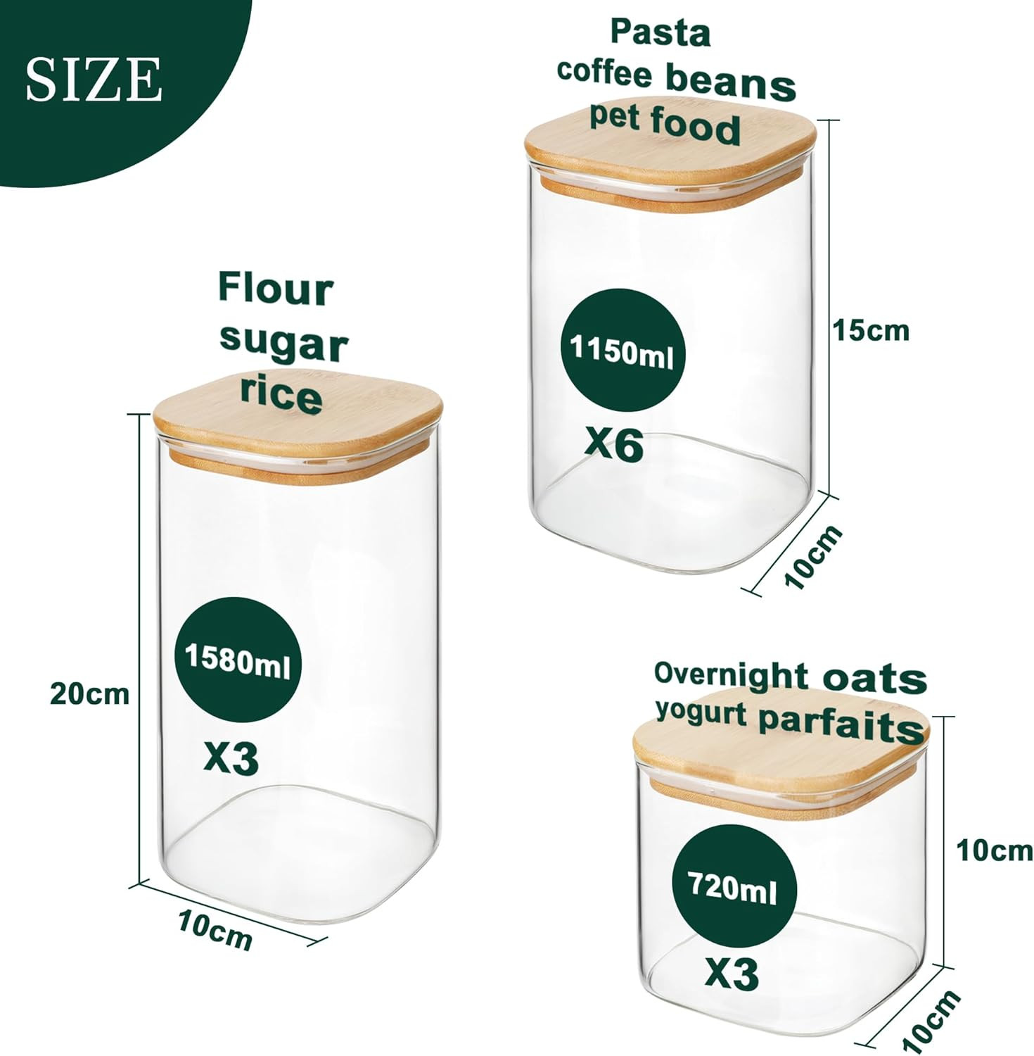 12-Pack Glass Pantry Storage Containers with Bamboo Lids (0.76Qt/1.22Qt/1.67Qt)