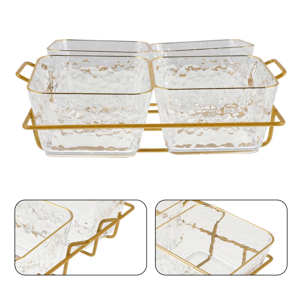 Four Compartment Clear Acrylic Snack Tray Bowl With Metal Rack For Serving