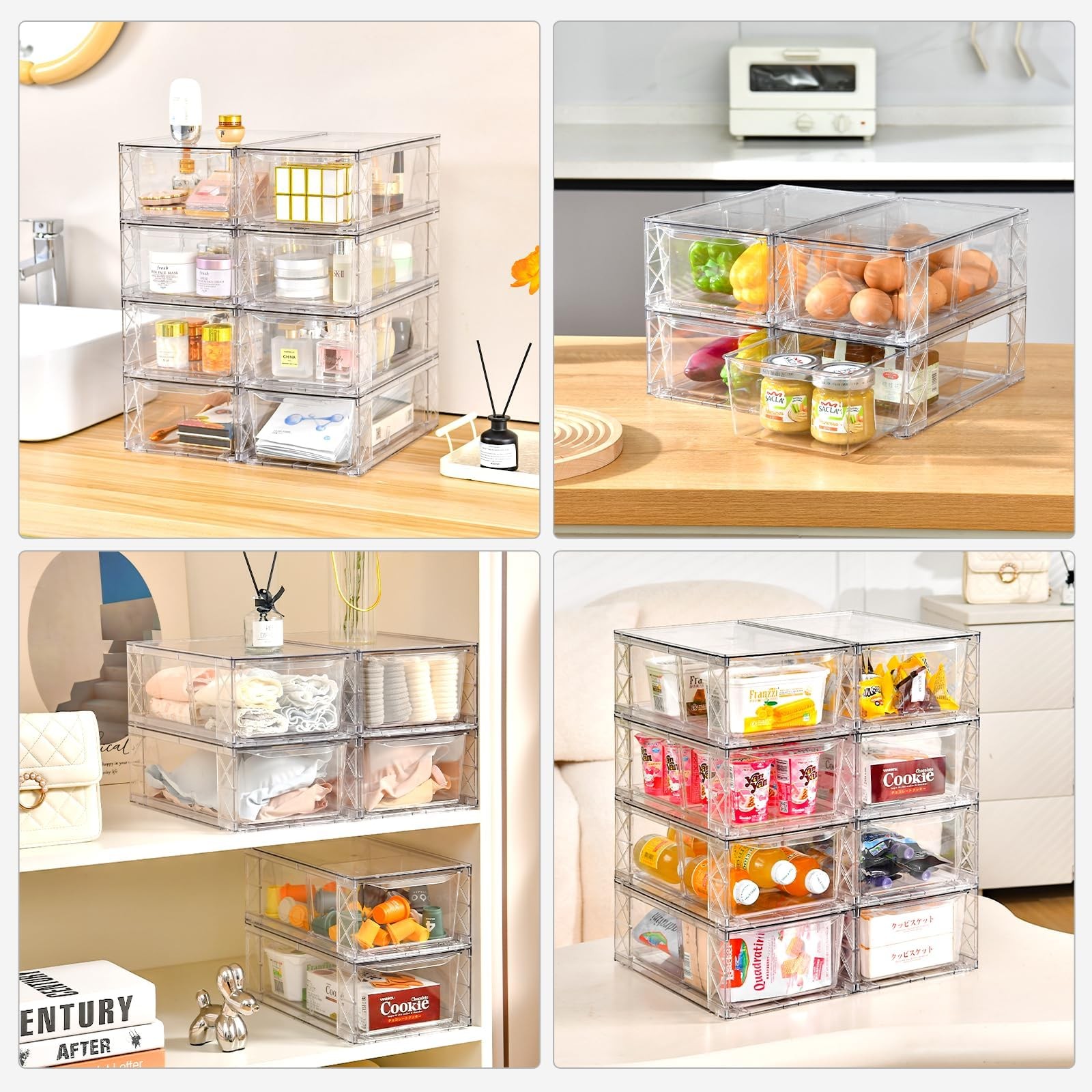 Clear Plastic Pantry Organizers, 6Pack Stackable Storage Bins For Food