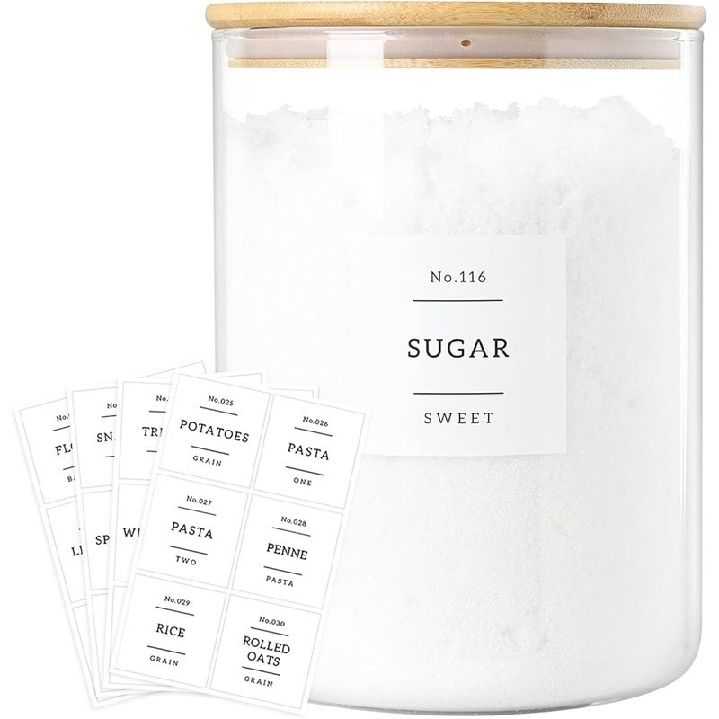 Glass Storage Containers W/ Bamboo Lids & Waterproof Pantry Labels Organization