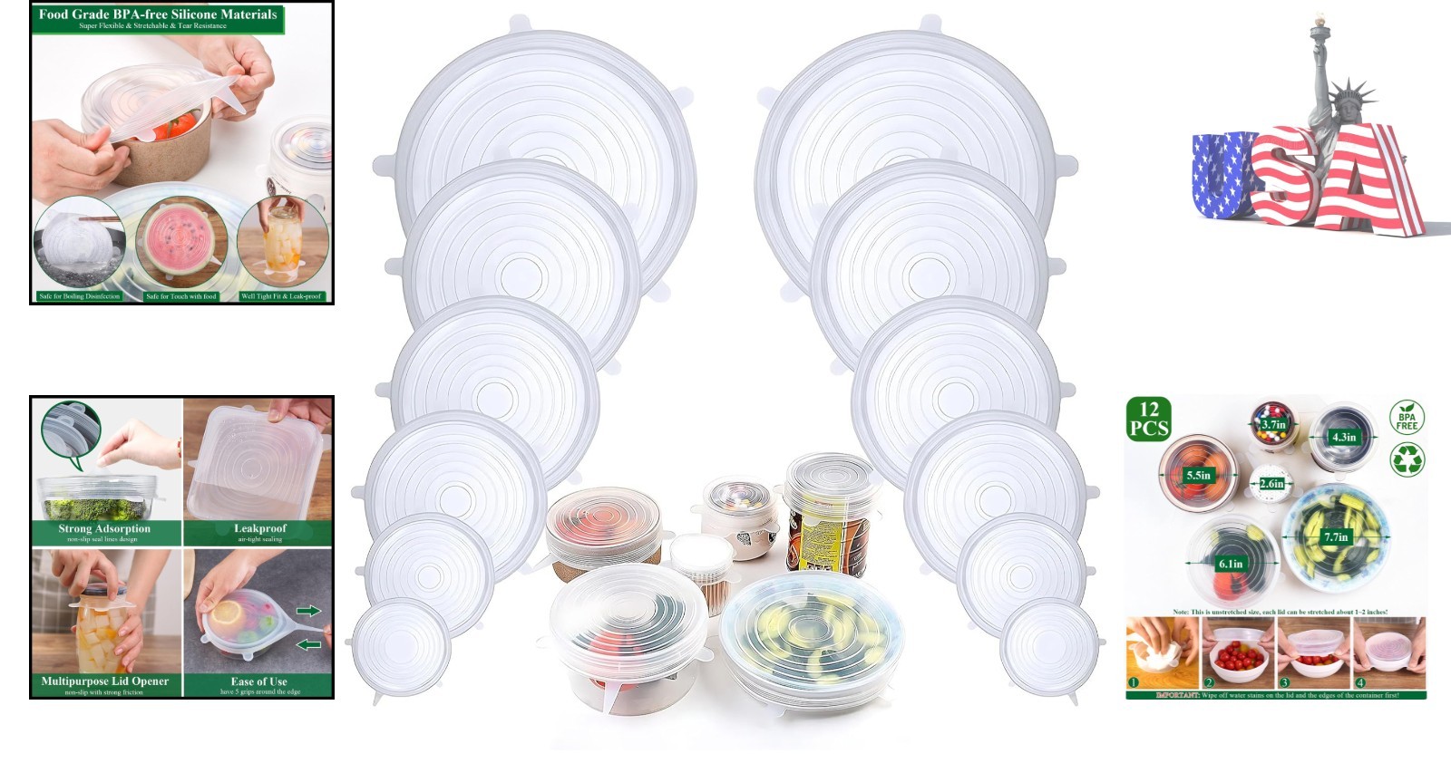 Eco-Friendly 12-Pack Silicone Food Covers | Safe, Flexible Lids for Containers