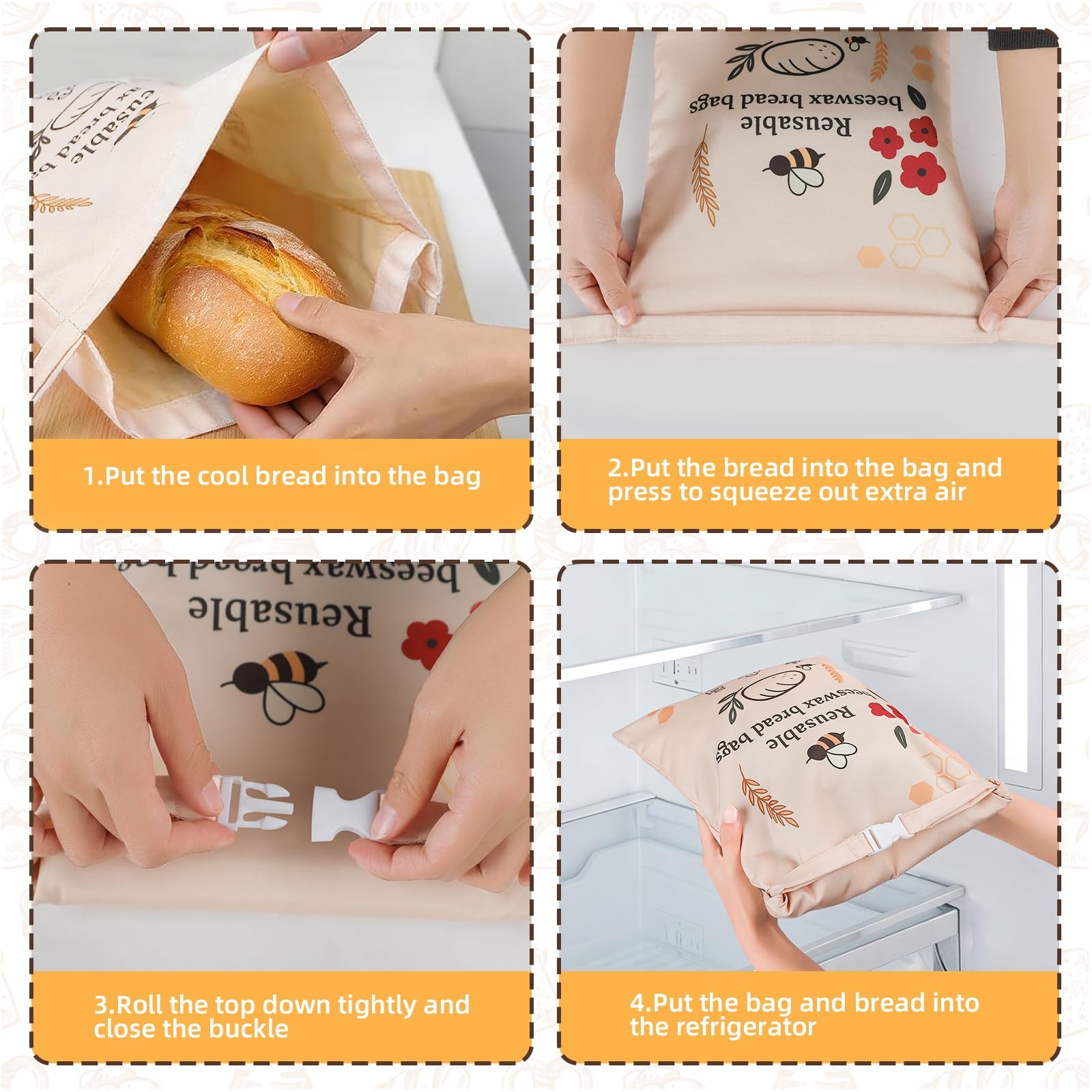 2 Pack Beeswax Bread Bags for Sourdough Homemade Bread, XL Reusable Bread Sto…