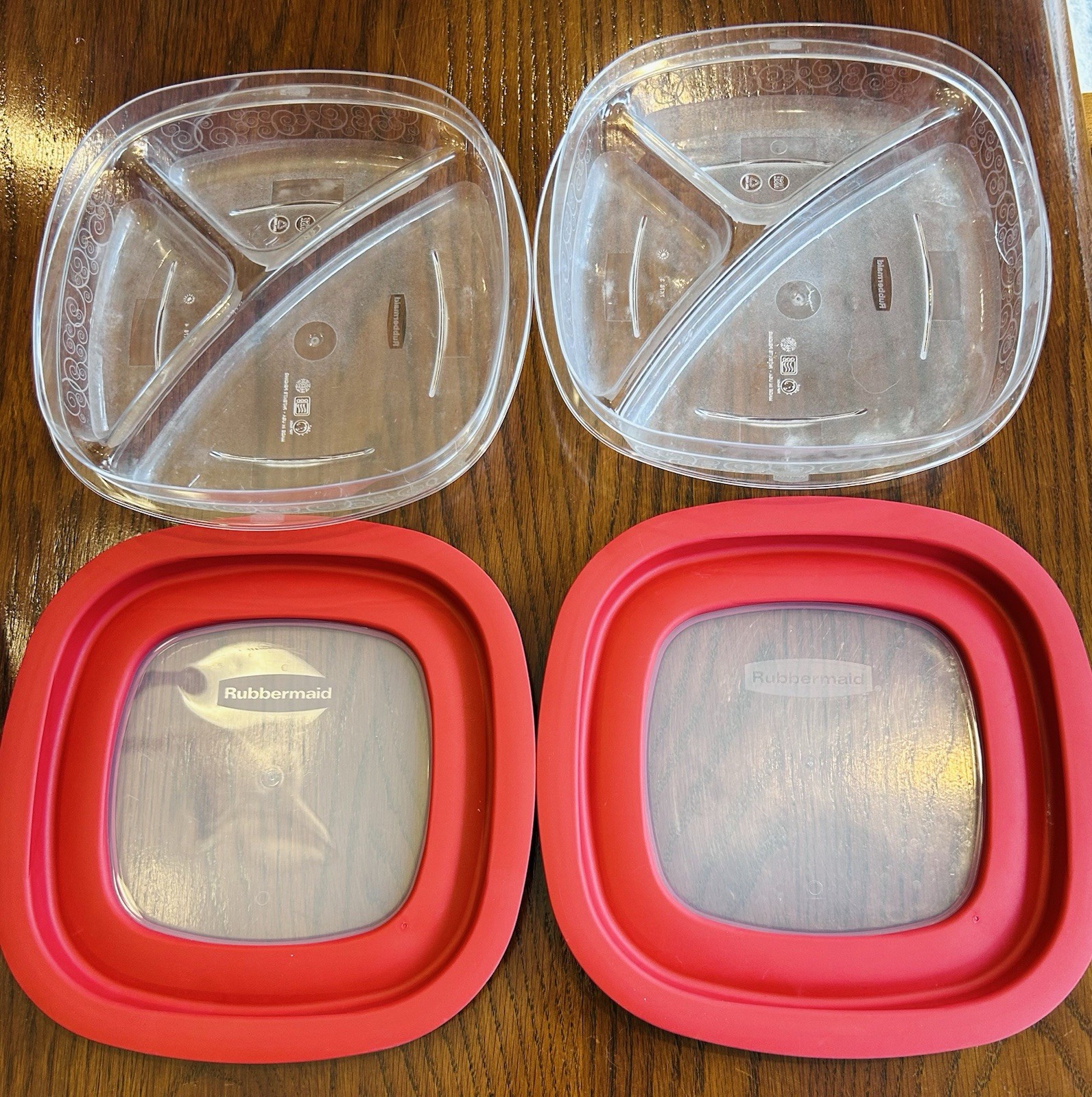 Rubbermaid Divided 3 Compartment Container Plate w Lids #7K74 Meal Prep Lot 2