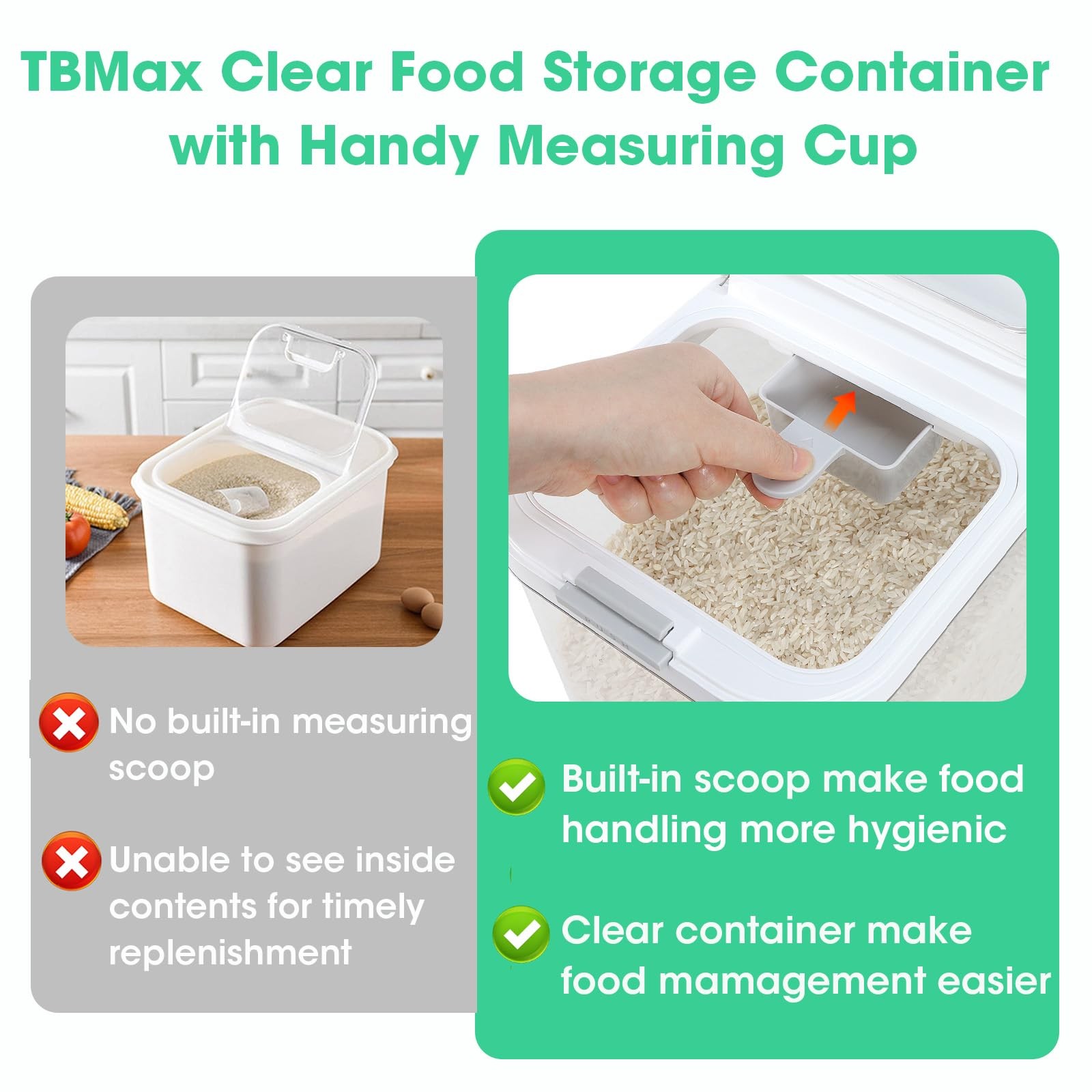 Rice Flour Storage Container with Automatic Flip-up Lid 25 Lbs | 12.68 Qt, Ta…