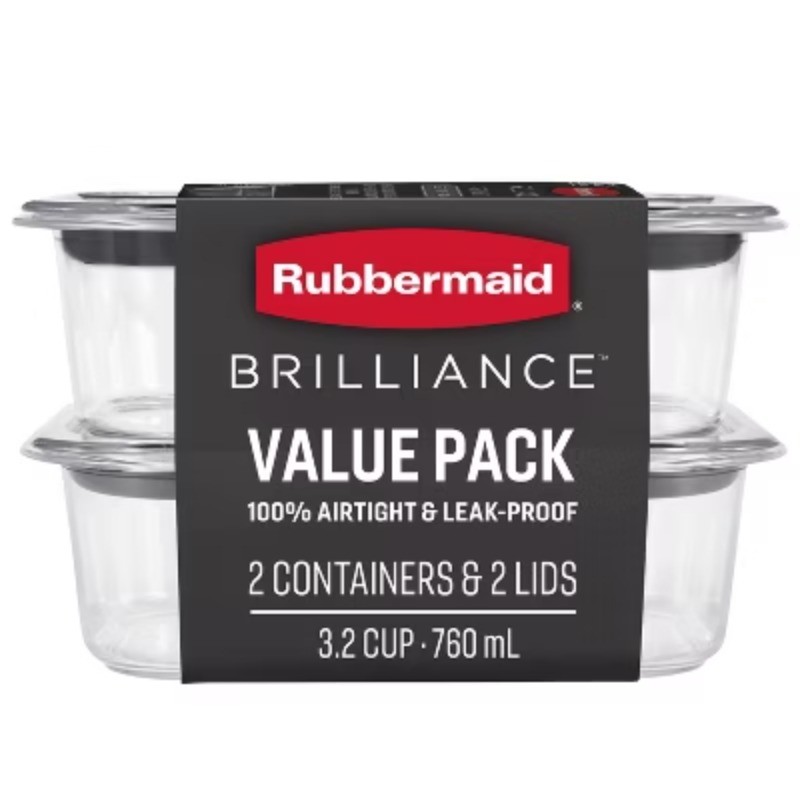 3.2 cup 2pk Brillance Container: Clear Plastic, MW & Freezer Safe, DW Safe