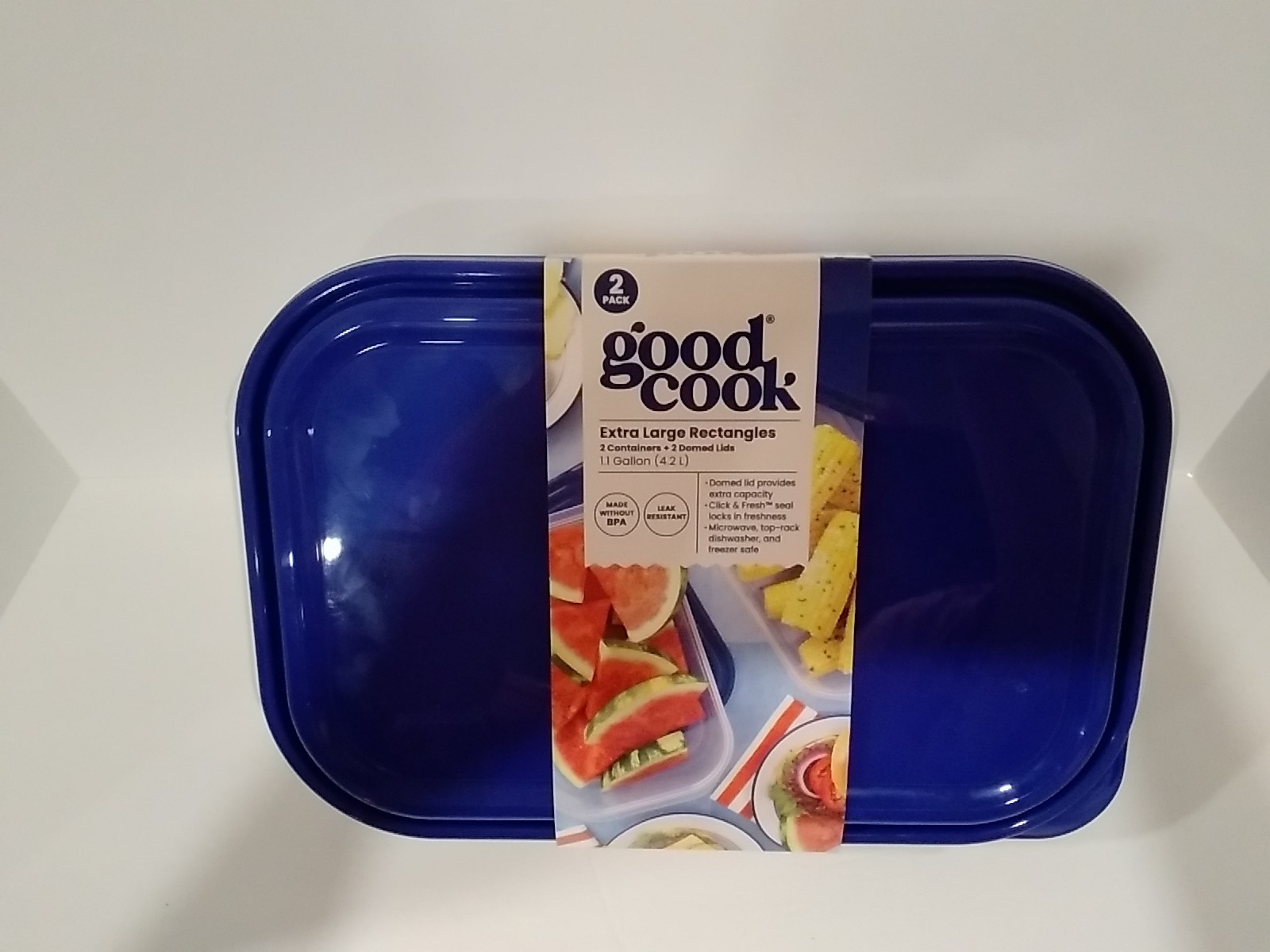 GoodCook Medium Storage ContainersPack of 2 Clear with Blue Lid 1.1 Gallon