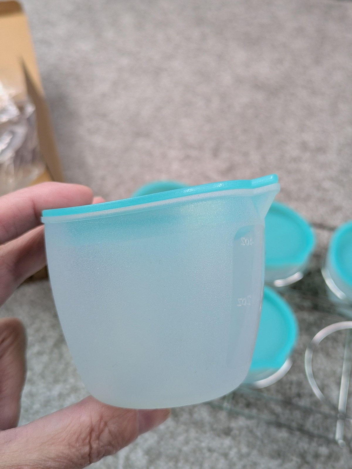 Pampered Chef Mini Freezer Bowls & Rack Set Of 6 Teal Lids Storage Cups