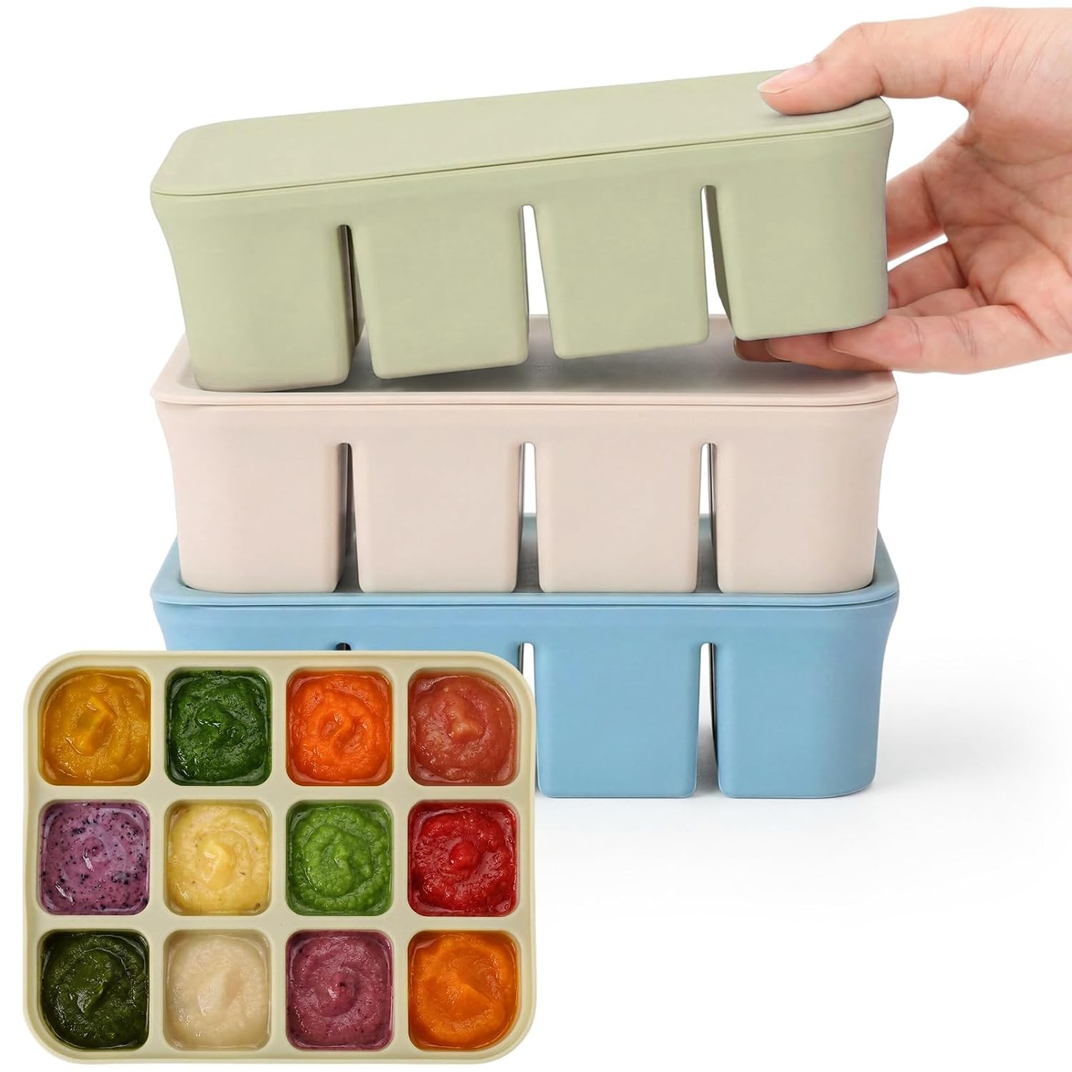 3 Pack Baby Food Freezer Tray with Lids 2.13 oz x 6 Cups/1.15 oz x 12 Cups