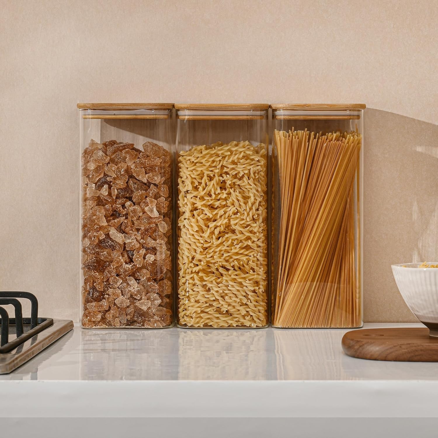 71oz Rectangle Airtight Glass Storage Containers with Bamboo Lids (Set of 4),…