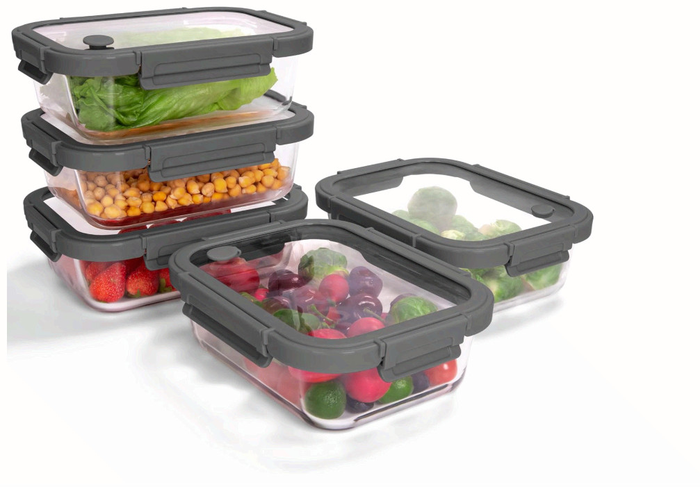 5-Pack Borosilicate Glass Containers with Tempered Lids, 35.2oz/4.4 Cup Airtight