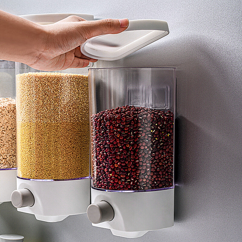 1/1.5L Cereal Dispenser Keep Dry Food Storage Container Wall-mounted Transparent