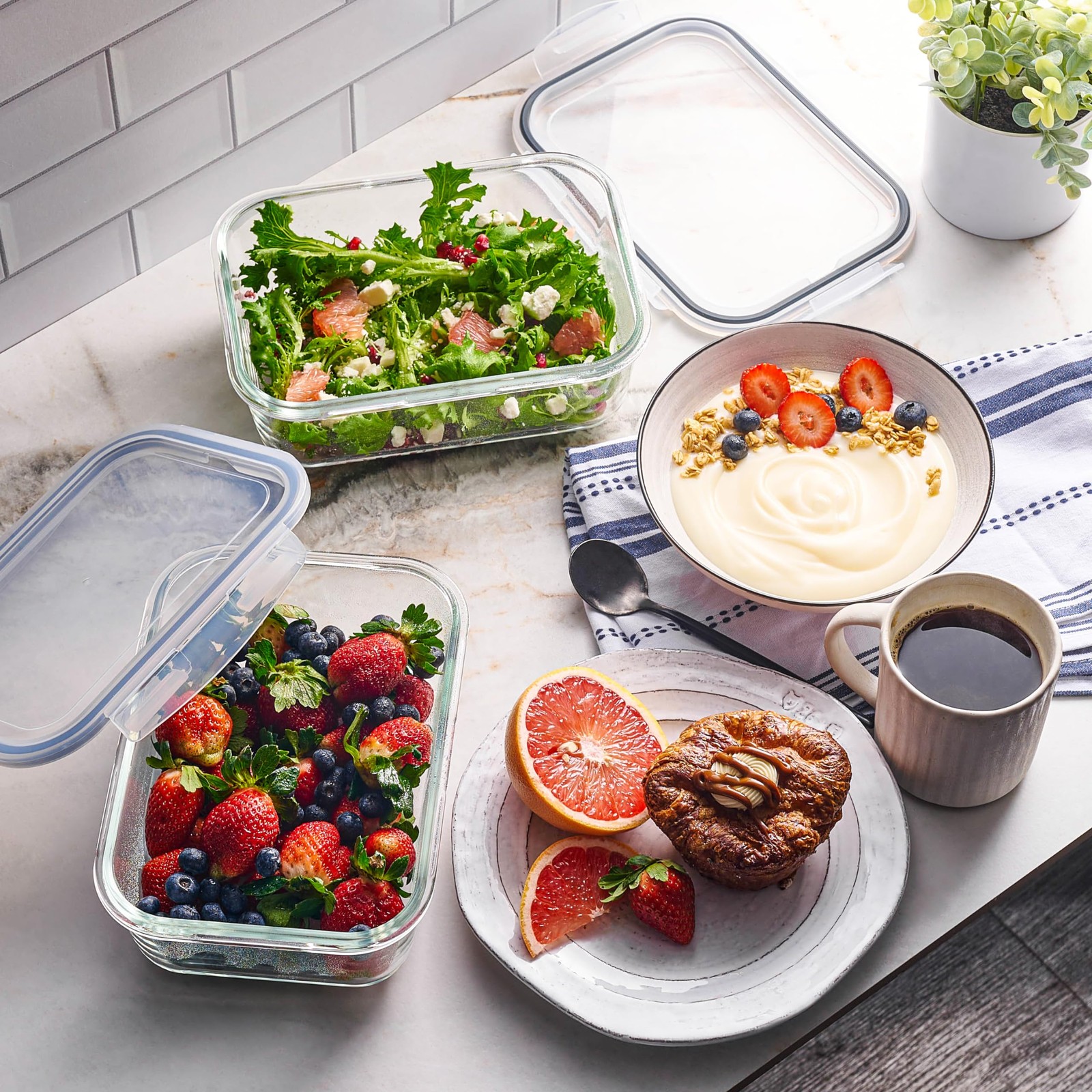40pc Set Glass Food Storage Containers & Bowls with Airtight Lids – Leakproof…