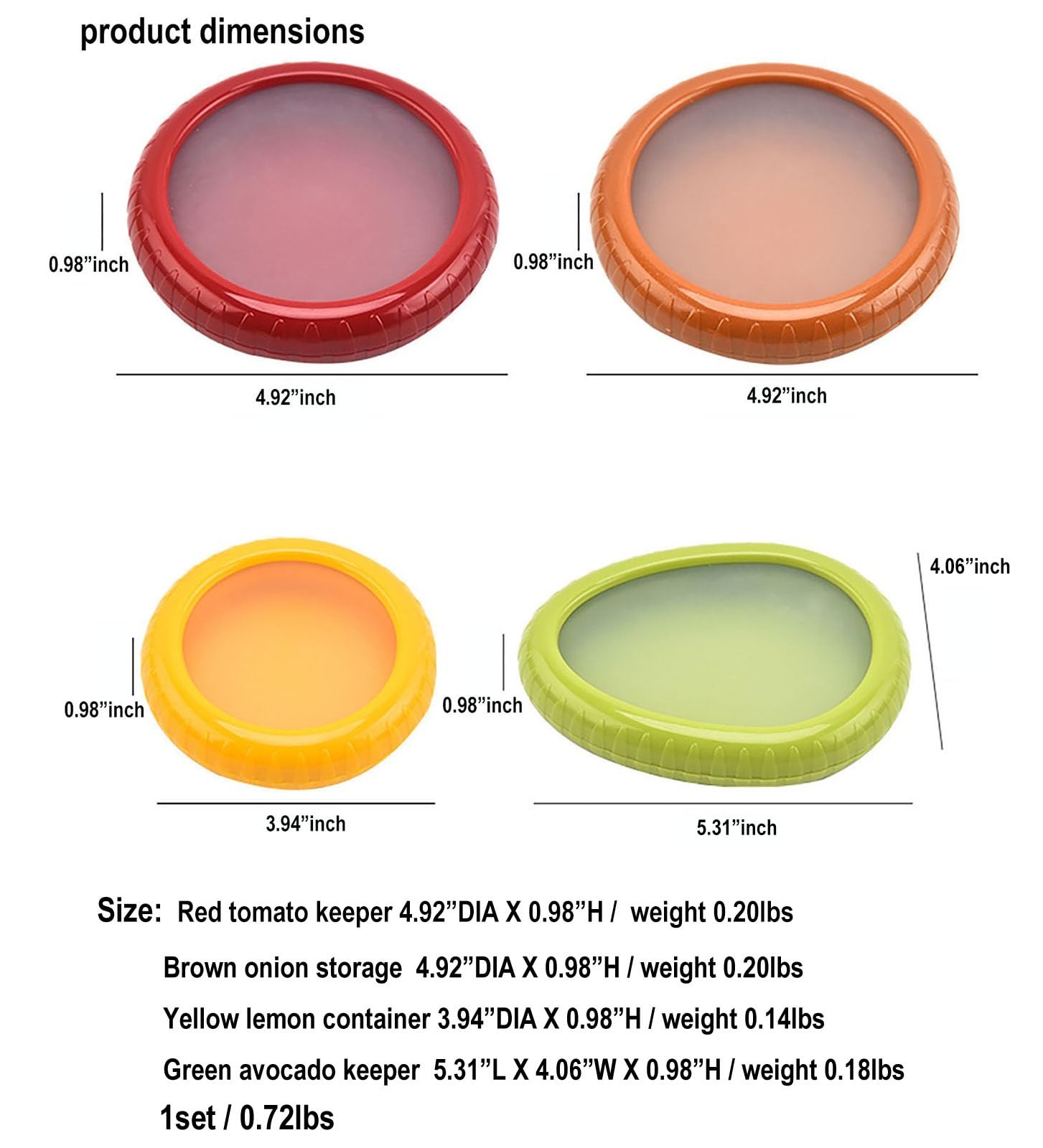 halteoly 4PC Silicone Fruit and Vegetable Storage red,brown,yellow,green