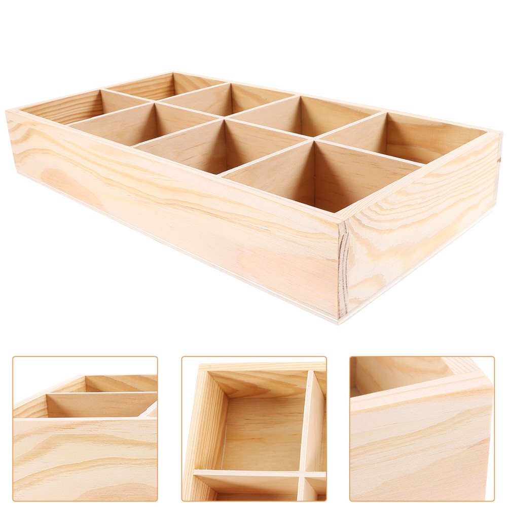 Beige Wood Planter Tray for Flower Pot Holder with Durable Compartment Design