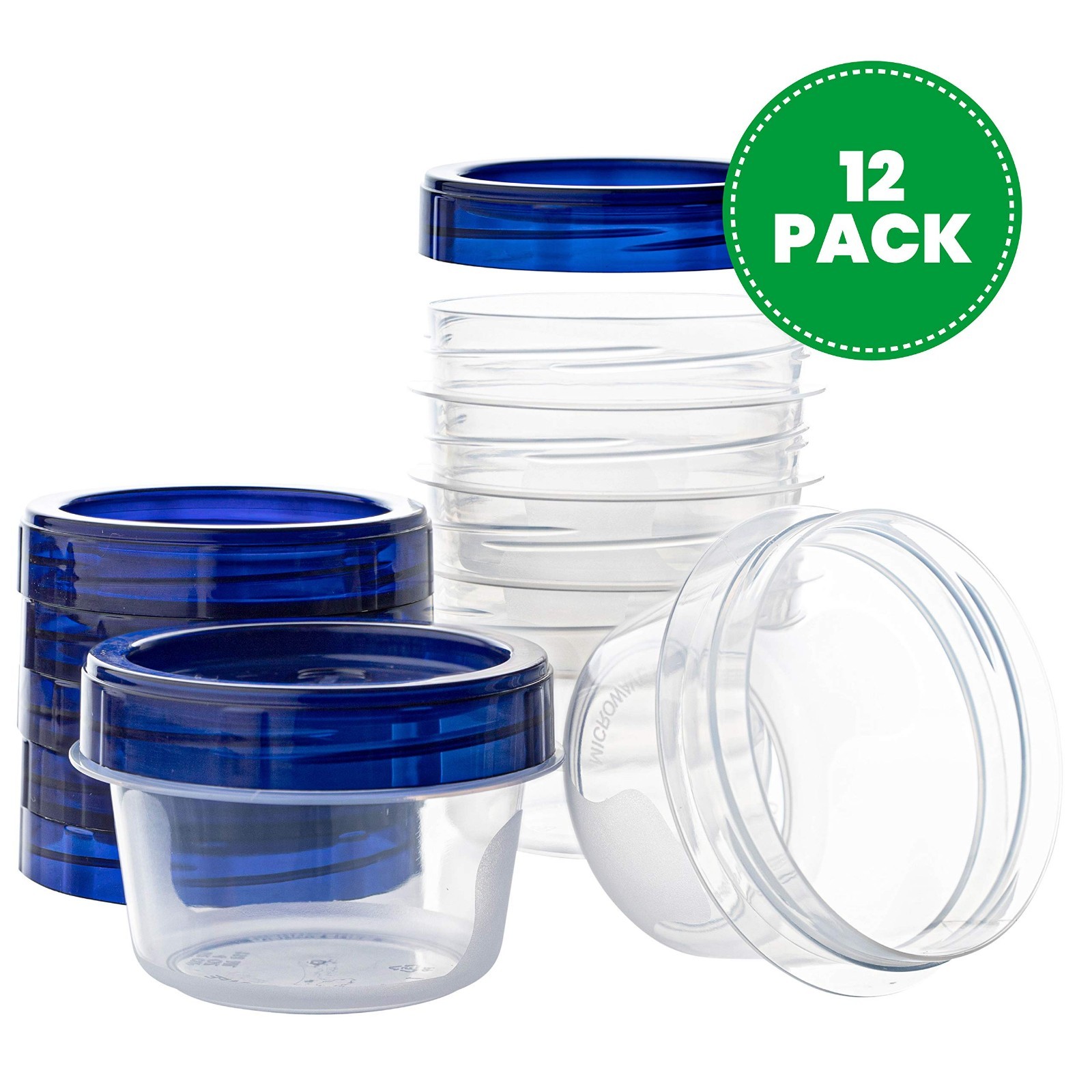 4 oz Twist Top Deli Containers – 12 Pack, Clear Bottom, Blue Lids, Reusable, Sta